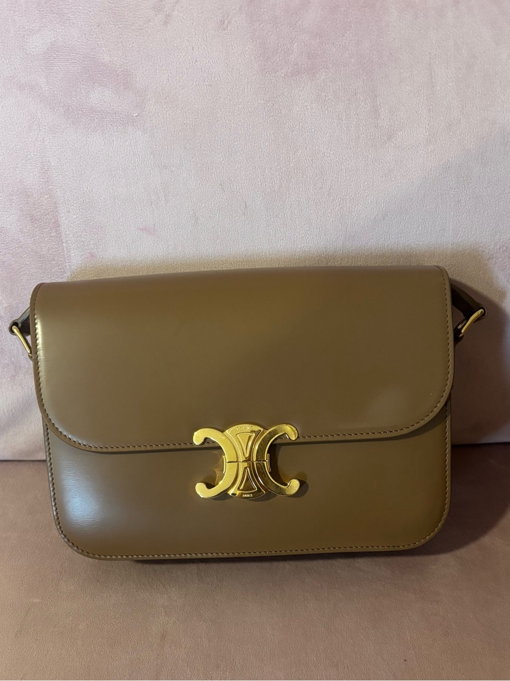 Celine triomphe Brown Leather Shoulder Bag with Gold Hardware